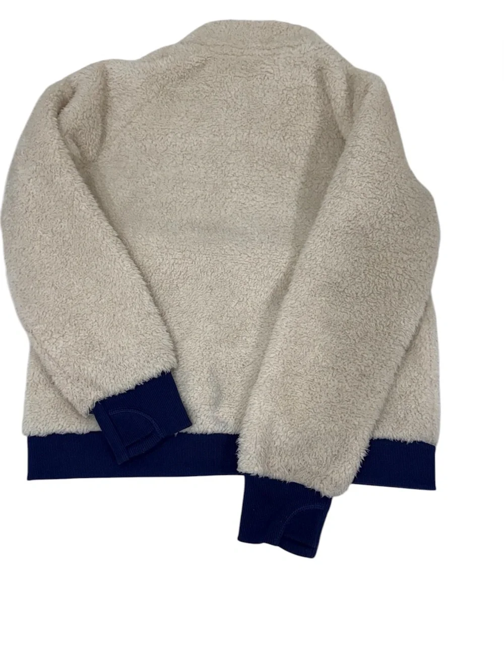 Athleta Girl Cream Sherpa Half-Zip with Navy and coral Trim size 8-10